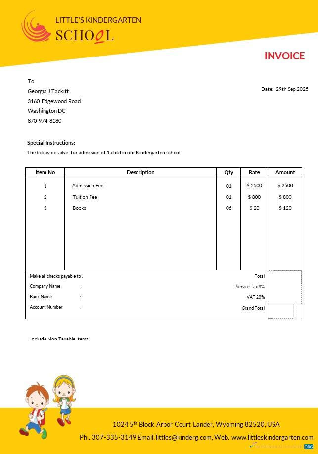 Download Kindergarten School Invoice Template Photoshop template